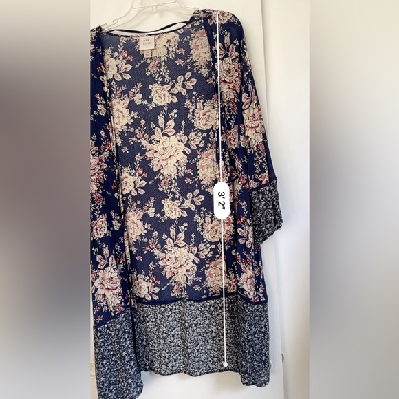Dark Blue Floral Print Coverup, Loose Cardigan, Open Front Kimono size large - Picture 11 of 11